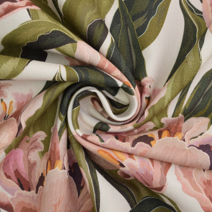 Decoratiestof canvas flowers, cremekleurig