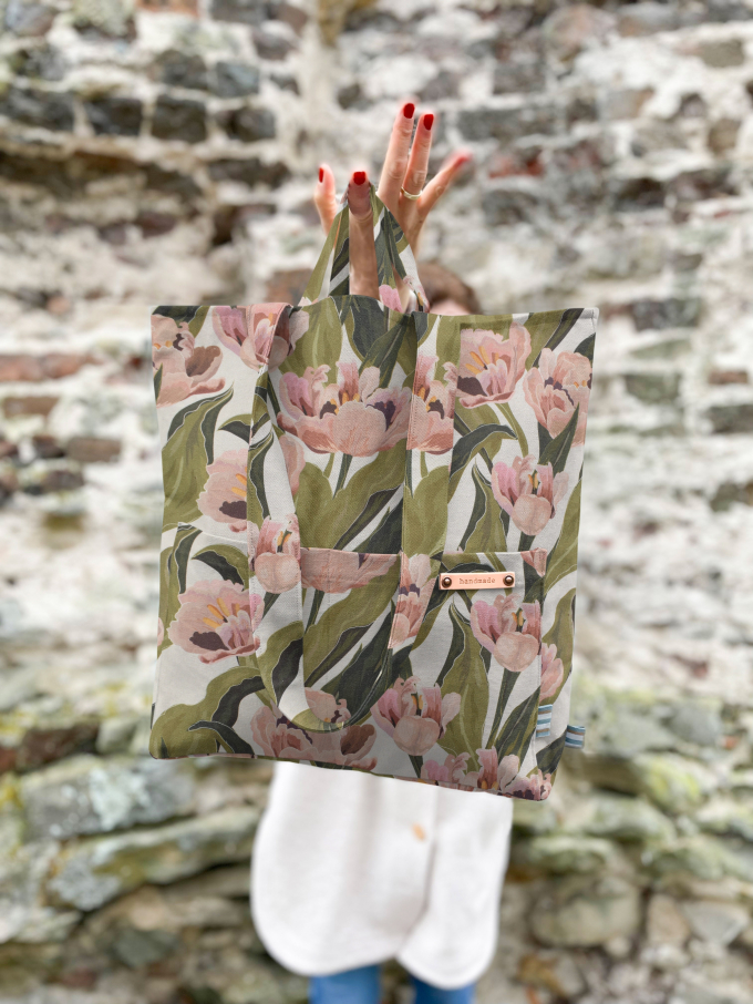 Decoratiestof canvas flowers, cremekleurig