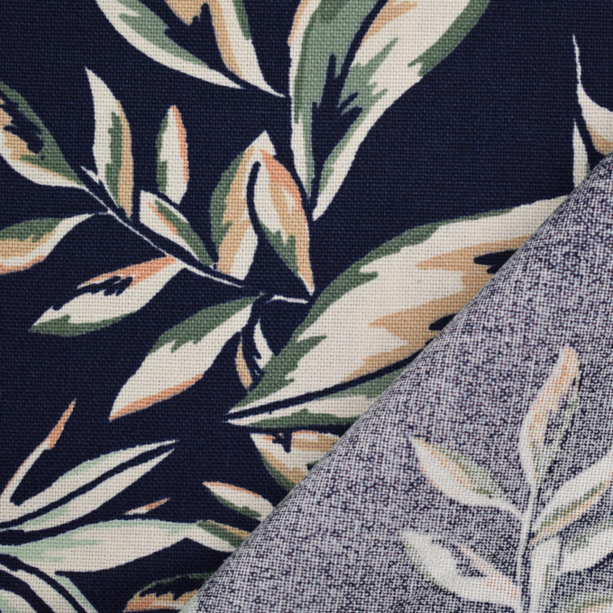 Decoratiestof canvas Leaves, marineblauw