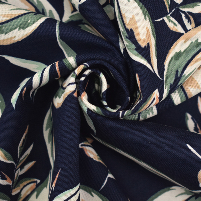 Decoratiestof canvas Leaves, marineblauw
