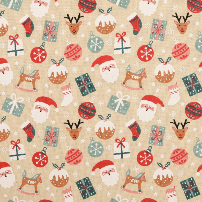 Decoratiestof Canvas Weihnachten, naturel