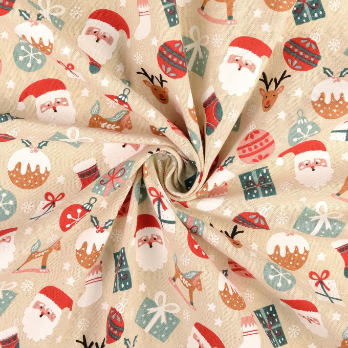 Decoratiestof Canvas Weihnachten, naturel
