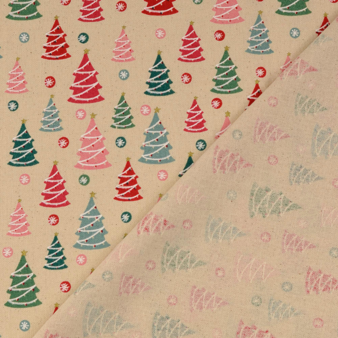 Tissu déco toile canvas Noël Sapins de noël, naturel