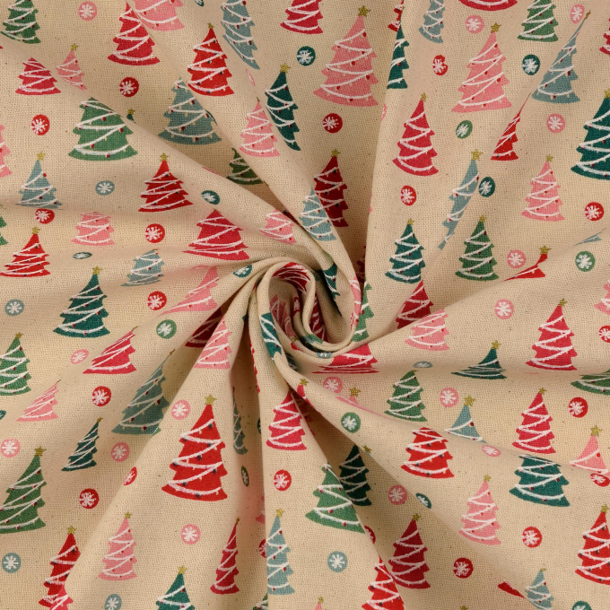 Tissu déco toile canvas Noël Sapins de noël, naturel