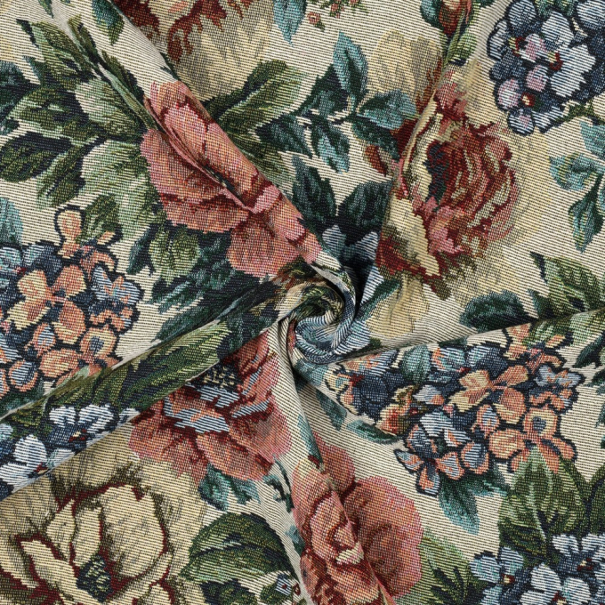 Tissu déco gobelin Fleurs Big Flowers, crème