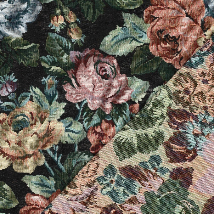 Tissu déco gobelin Fleurs Big Flowers, noir