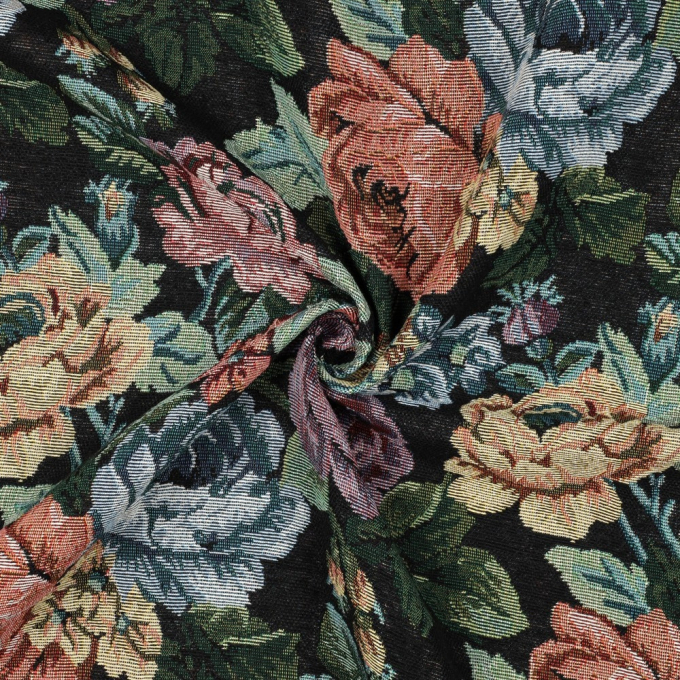 Tissu déco gobelin Fleurs Big Flowers, noir