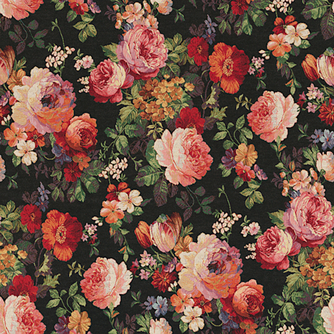 Tissu déco gobelin bouquet, noir