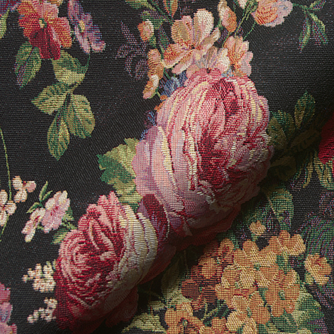 Tissu déco gobelin bouquet, noir