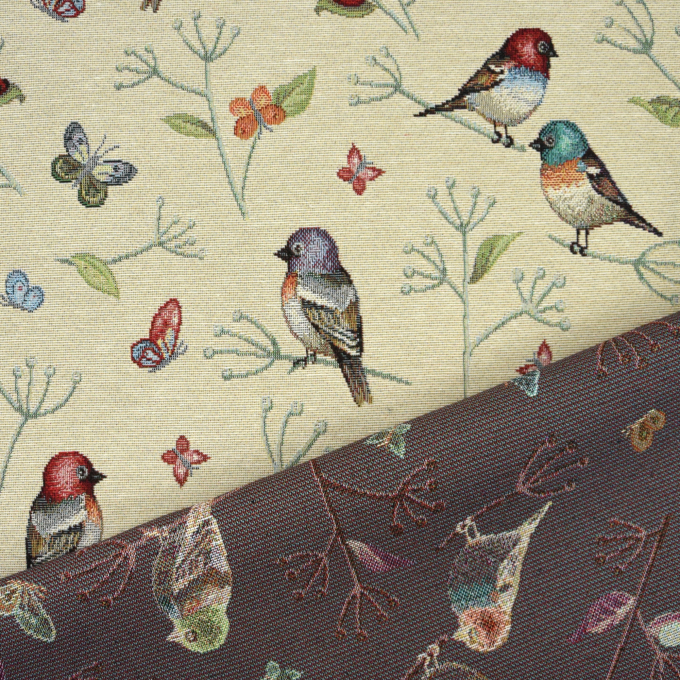 Dekostoff Gobelin Vögel & Schmetterlinge