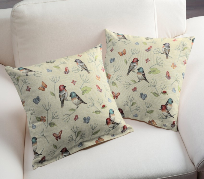 Dekostoff Gobelin Vögel & Schmetterlinge