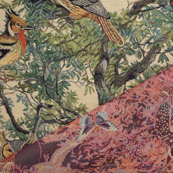 Dekostoff Gobelinstoff Bird Forest, creme