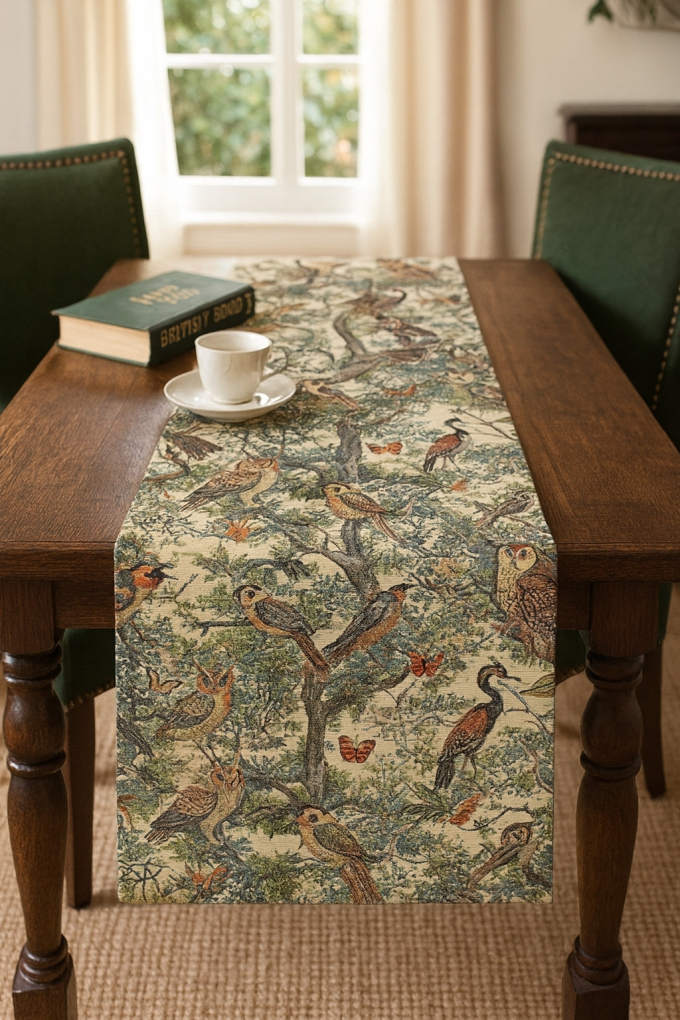 Dekostoff Gobelinstoff Bird Forest, creme