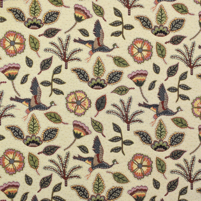 Dekostoff Gobelinstoff Birdscape Art, creme