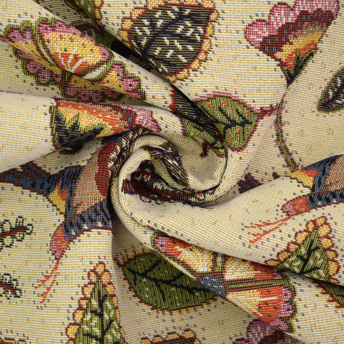 Dekostoff Gobelinstoff Birdscape Art, creme