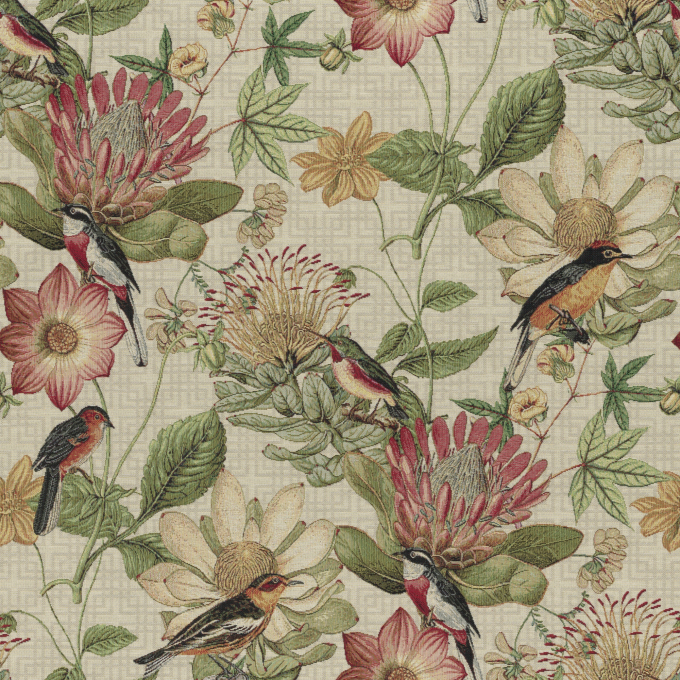 Decoratiestof Gobelin exotic flower garden, lichtbeige