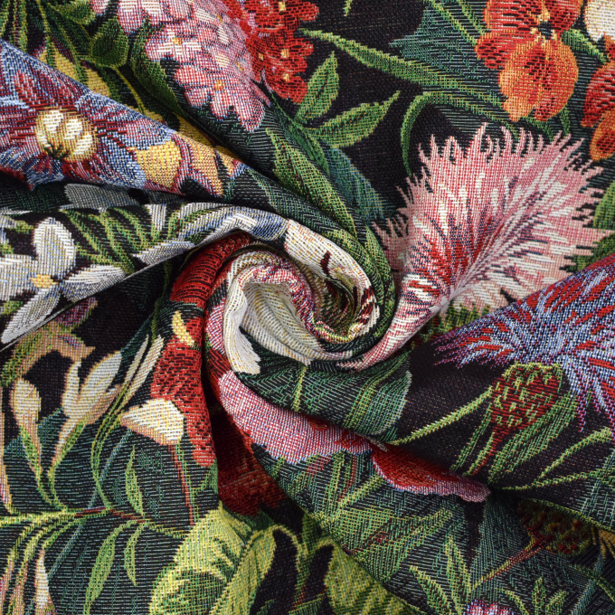 Dekostoff Gobelinstoff Floral Bouquet, schwarz