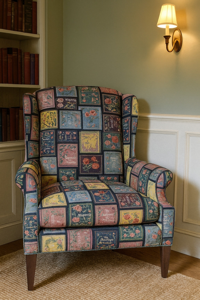 Dekostoff Gobelinstoff Library Book Cover, schwarz