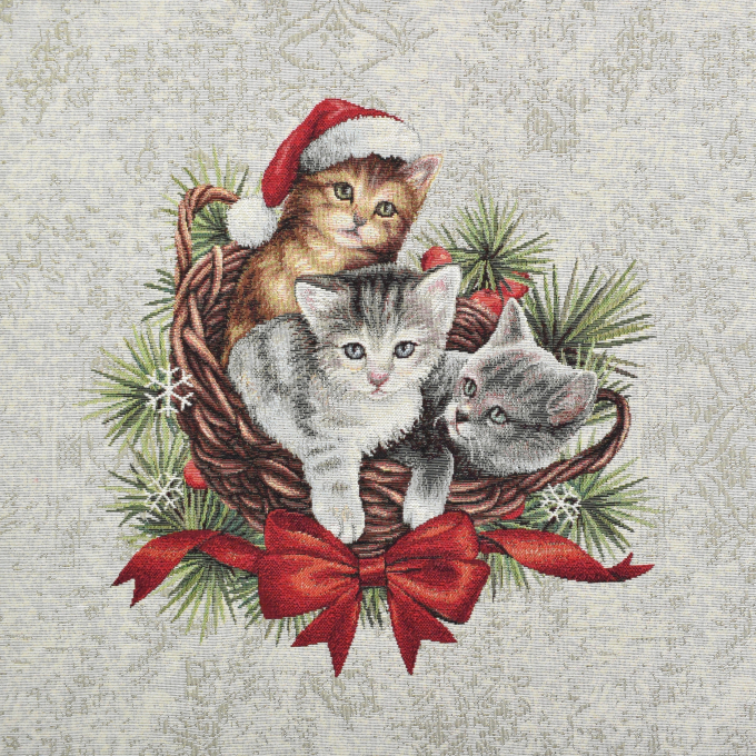 Tissu déco panneau gobelin Chats de Noël Christmas Cats, 46x46 cm