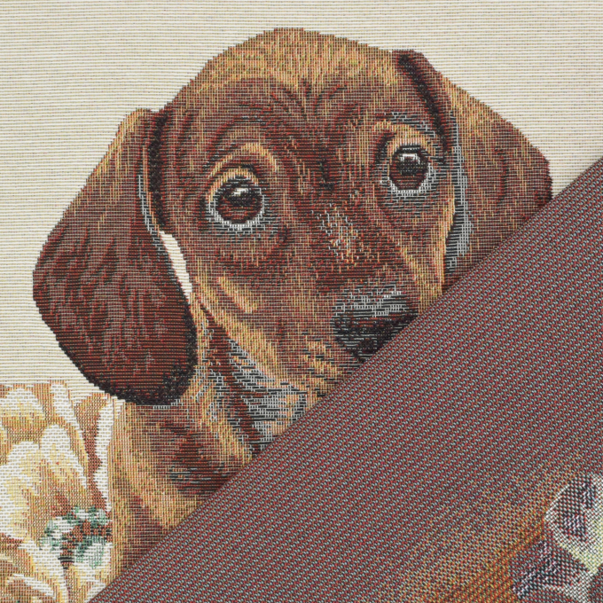 Dekostoff Gobelinstoff Panel Dackelwelpe, 46 x 46 cm