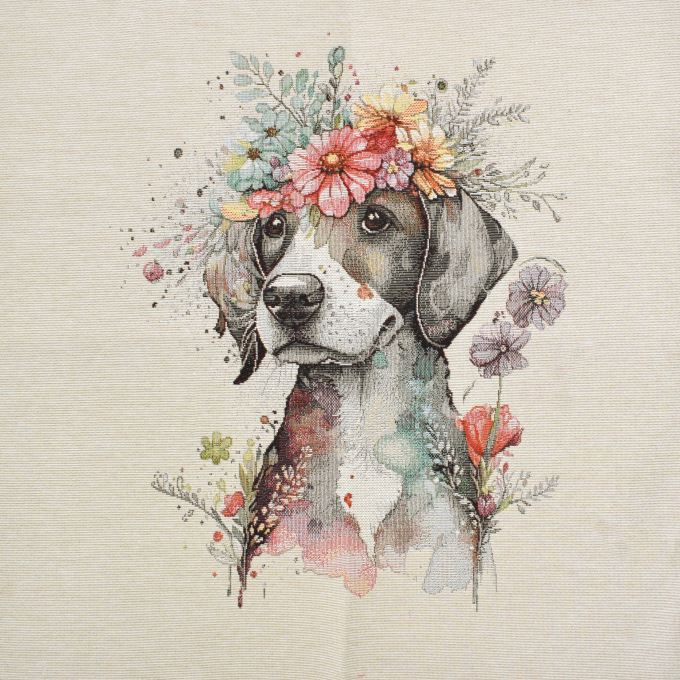 Tissu déco panneau gobelin Chiens & fleurs Flower Dog, 46x46 cm