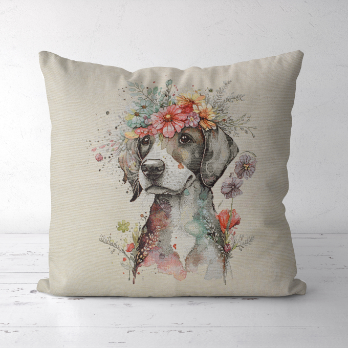 Tissu déco panneau gobelin Chiens & fleurs Flower Dog, 46x46 cm