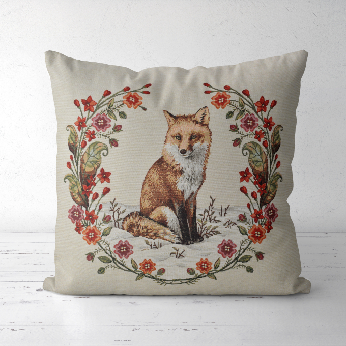 Dekostoff Gobelinstoff Panel Flower Fox, 46 x 46 cm