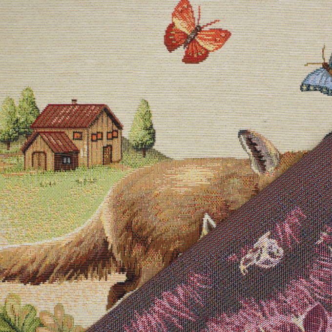 Dekostoff Gobelinstoff Panel Fox Family, 46 x 46 cm