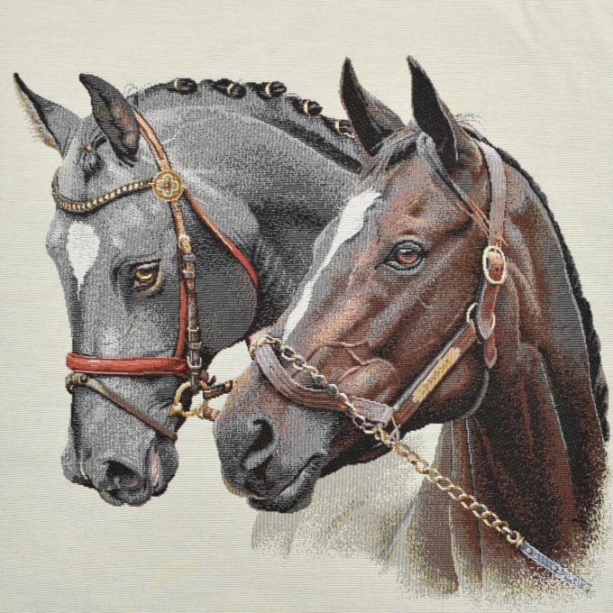 Tissu déco panneau gobelin Chevaux, 46 x 46 cm