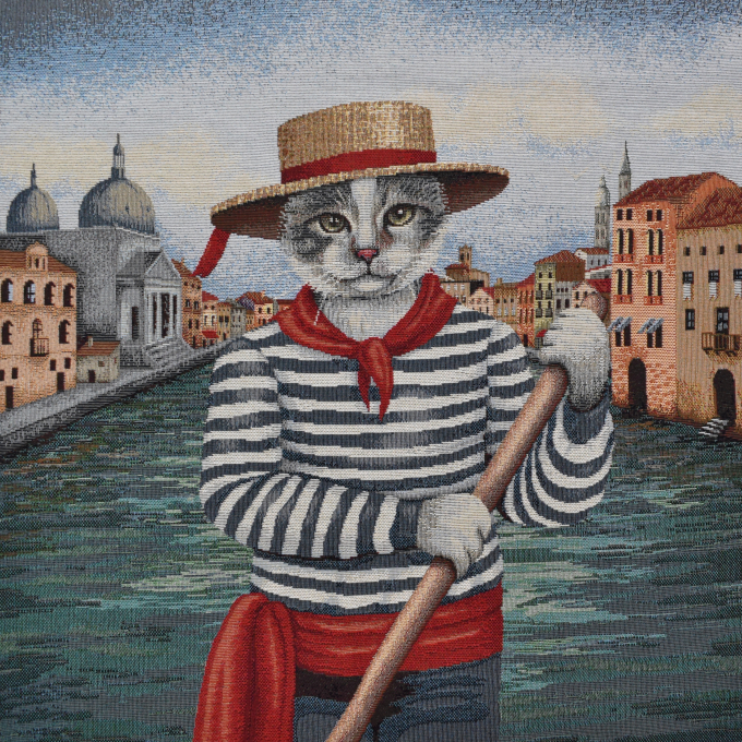 Decoratiestof Gobelin Fancy paneel Venice Cat, 46 x 46 cm