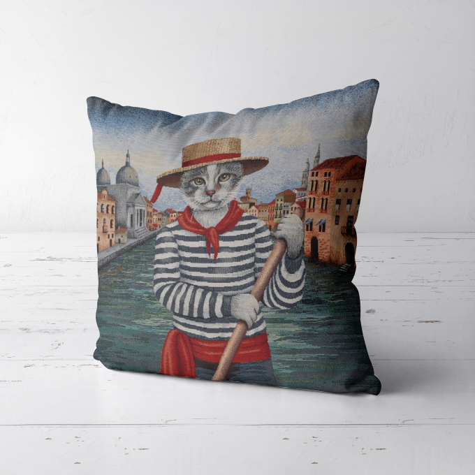Decoratiestof Gobelin Fancy paneel Venice Cat, 46 x 46 cm