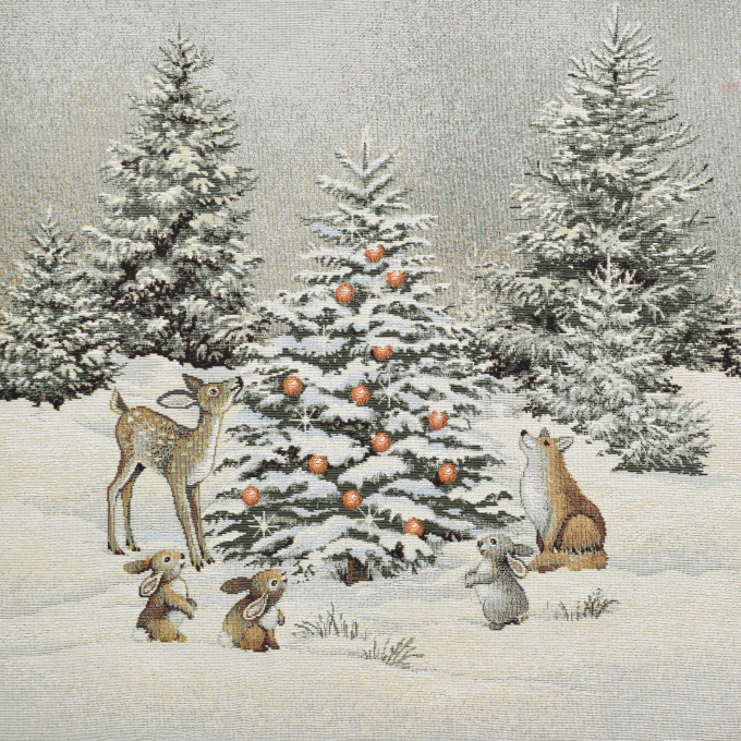 Tissu déco panneau gobelin Noël en forêt,  46x46 cm