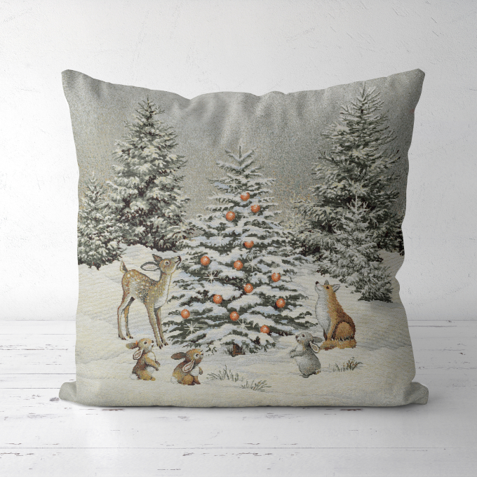 Tissu déco panneau gobelin Noël en forêt,  46x46 cm