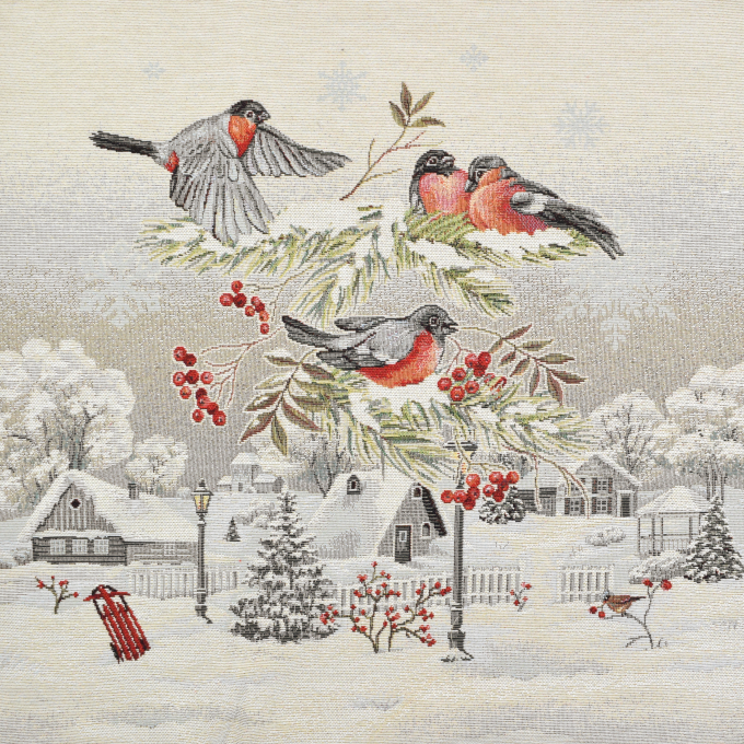 Tissu déco panneau gobelin Oiseaux de Noël Winter Birds, 46 x 46 cm
