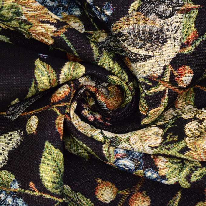 Dekostoff Gobelinstoff Paradise Bird Flora, schwarz