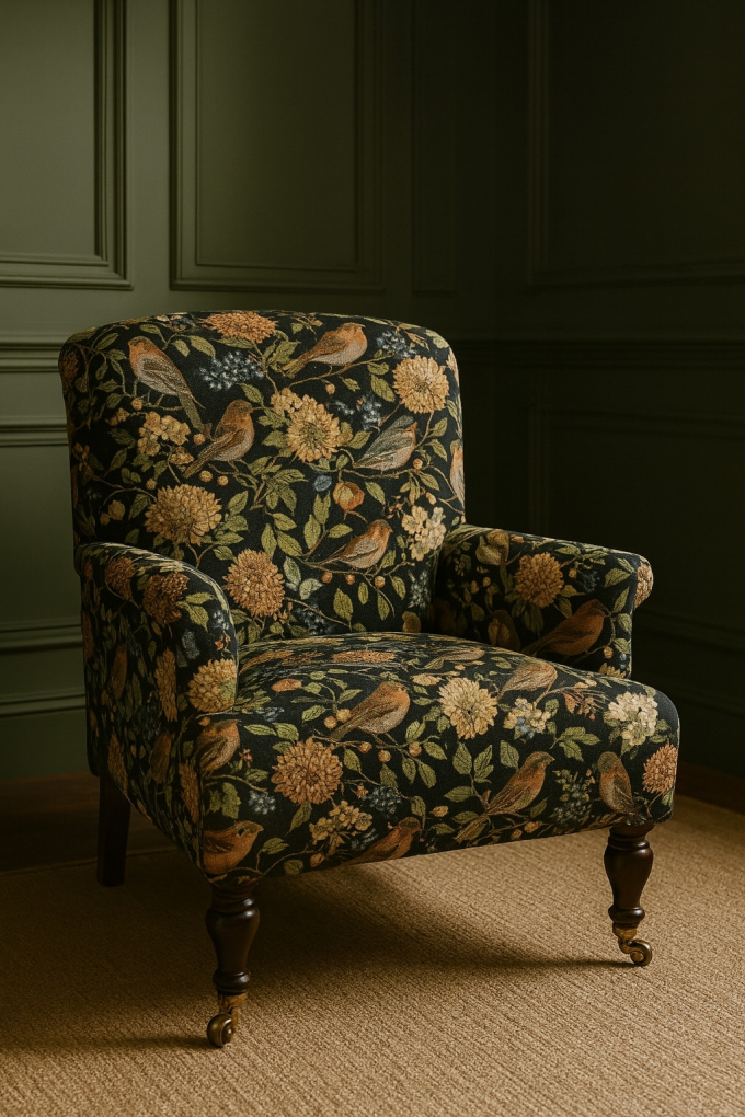 Dekostoff Gobelinstoff Paradise Bird Flora, schwarz