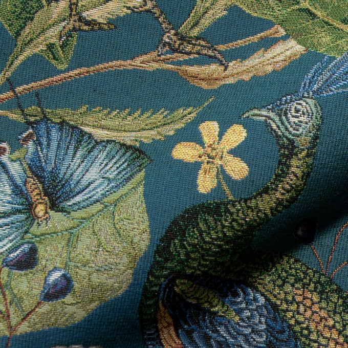 Decoration fabric Gobelin peacock meadow, teal