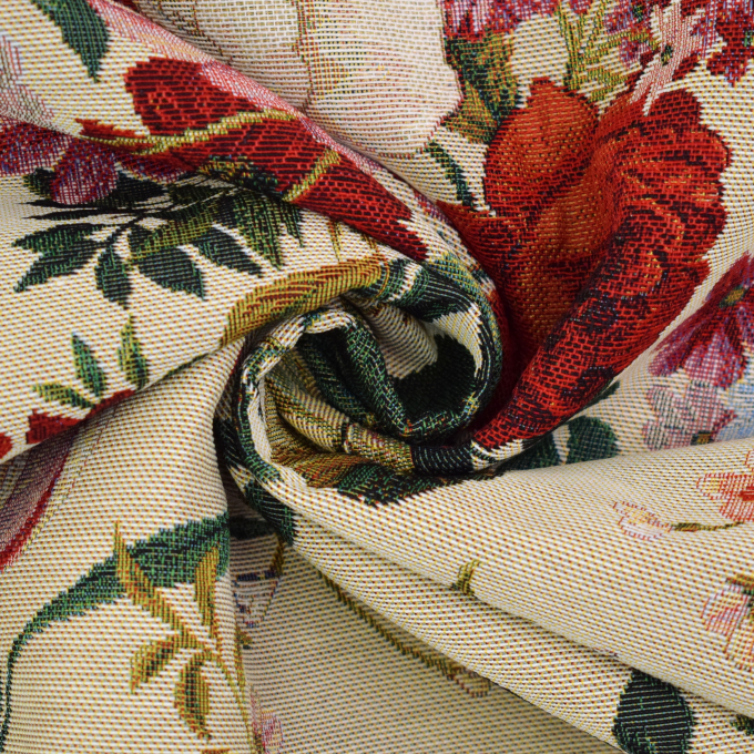 Decoration fabric Gobelin Rose Tulip Bouquet, beige