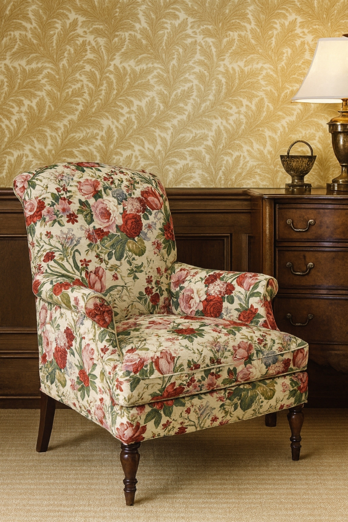 Decoration fabric Gobelin Rose Tulip Bouquet, beige