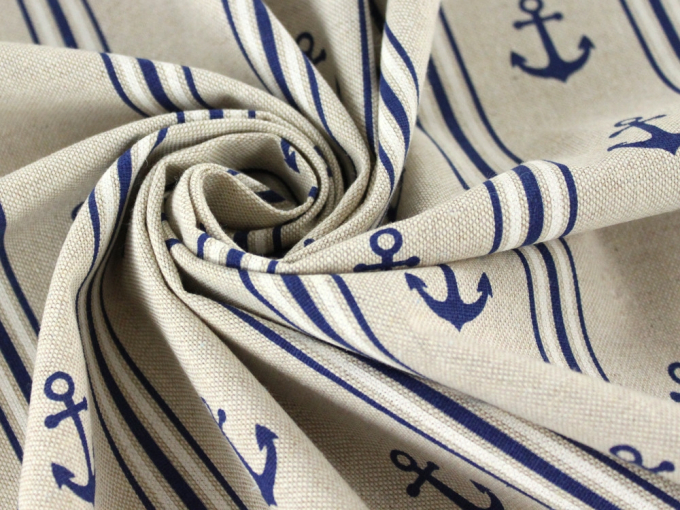 Tissu déco semi panama Anchor and Stripes, nature