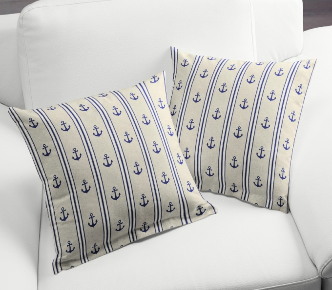 Tissu déco semi panama Anchor and Stripes, nature