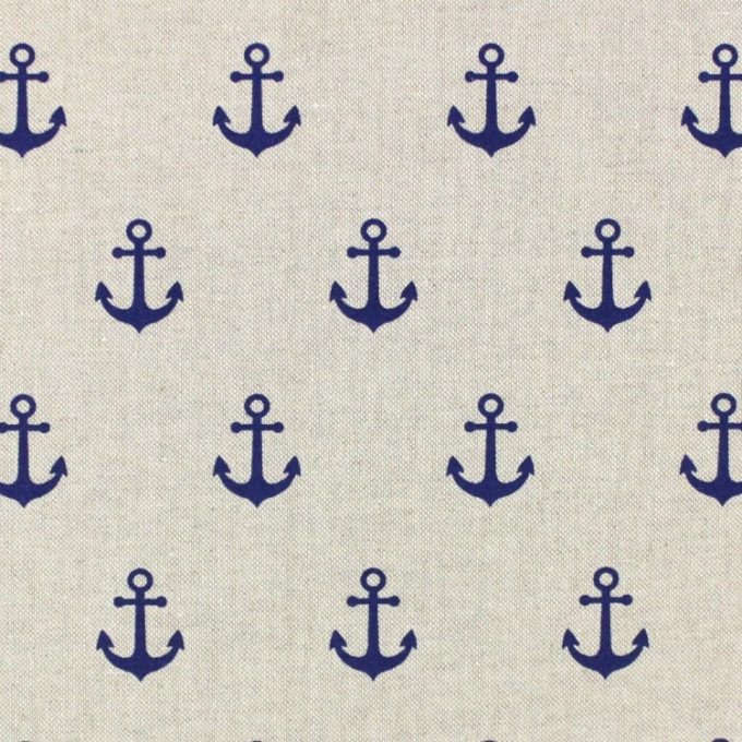Tissu déco semi panama ancres marines, naturel