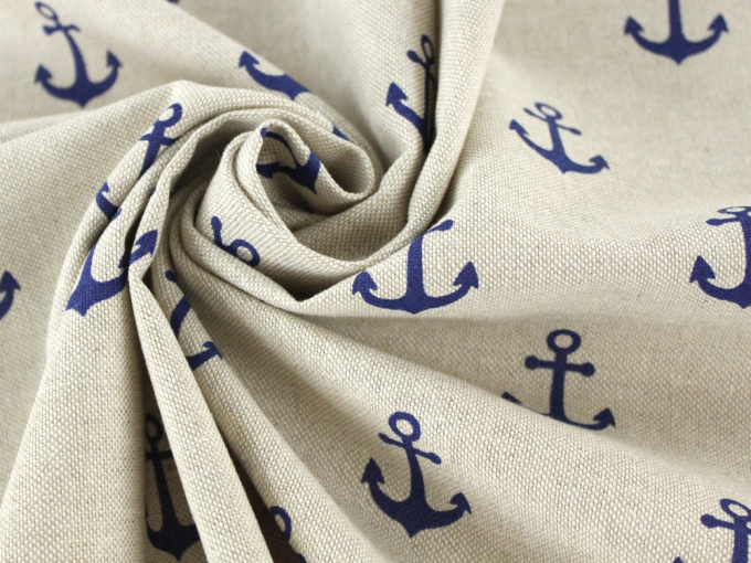 Tissu déco semi panama ancres marines, naturel