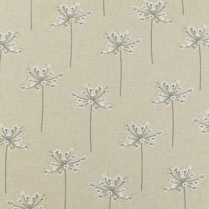 Tissu déco semi panama fleurs Berce du Caucase, naturel