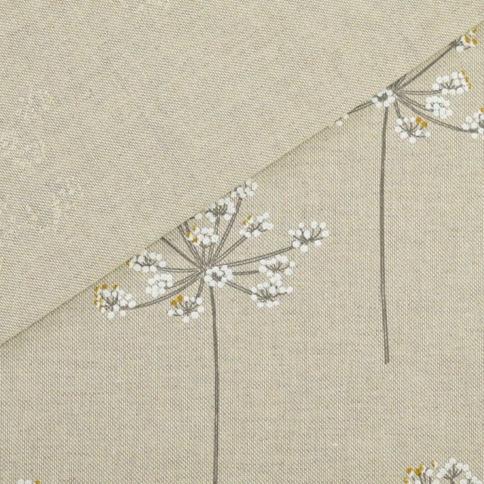 Tissu déco semi panama fleurs Berce du Caucase, naturel