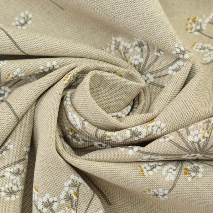 Tissu déco semi panama fleurs Berce du Caucase, naturel