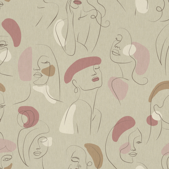 Tissu déco semi panama portraits visages féminins beauty faces, naturel