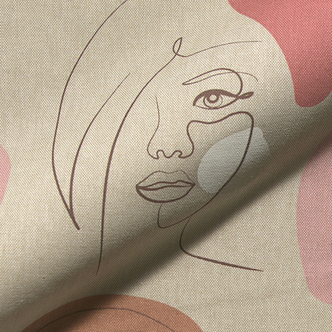 Tissu déco semi panama portraits visages féminins beauty faces, naturel