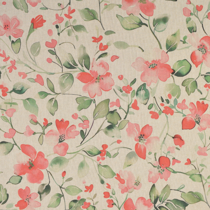 Tissu déco semi panama Rameaux de fleuri, beige