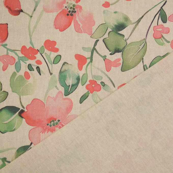 Tissu déco semi panama Rameaux de fleuri, beige